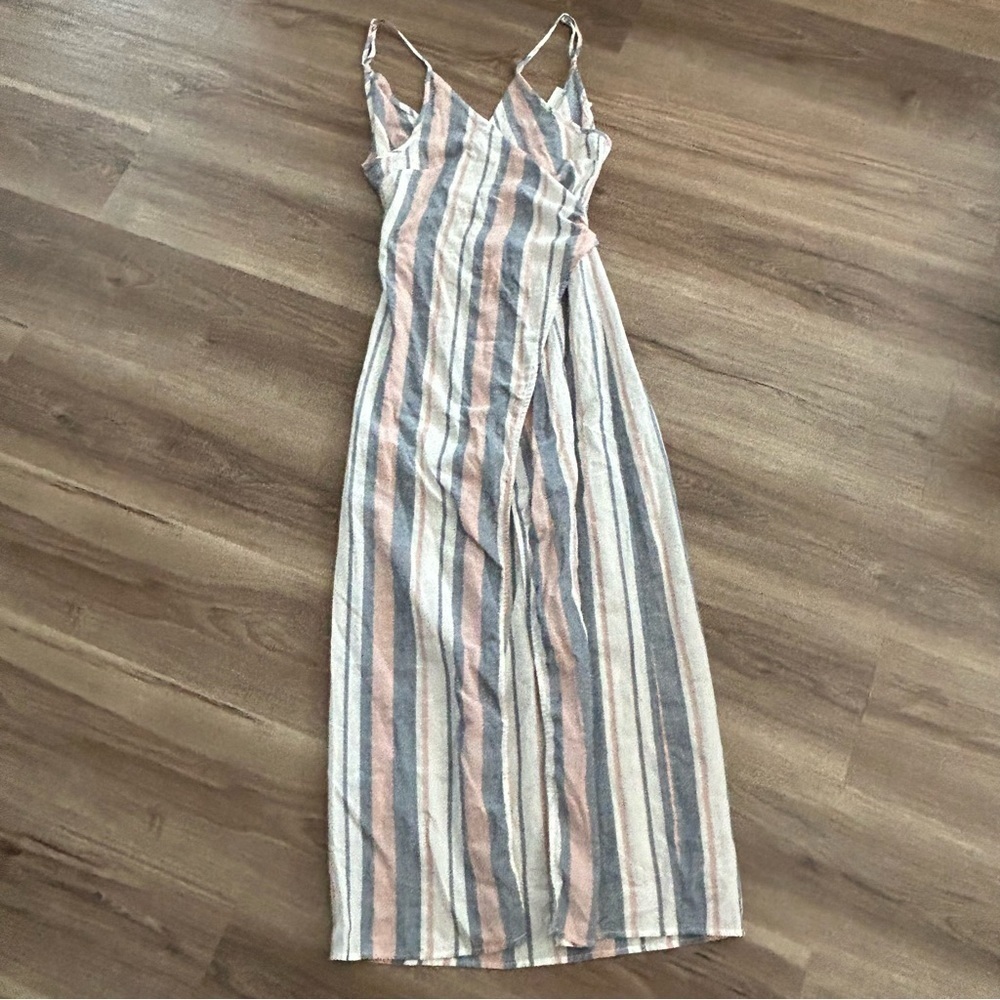 ASOS Petite Striped Wrap-Front Maxi Dress in Pink, Blue & Cream